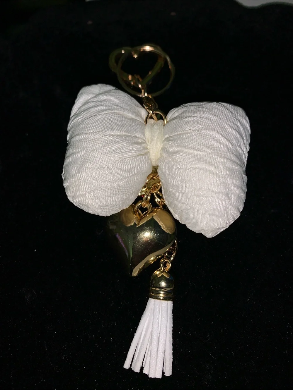 Handmade strawberry Bow purse/bag charm keychain with heart and tassel